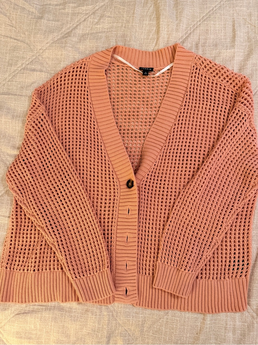 torrid Peach Open-Weave Button Cardigan